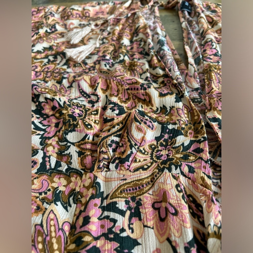 VICI Boho Paisley Wrap Maxi Dress Earth Tone Floral Print Flowy Festival cottage - Picture 15 of 16